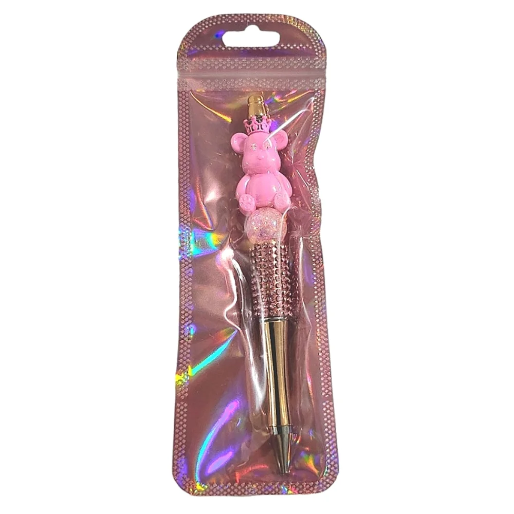 Bear Bling Beaded Ballpoint Twist Pen Pink Topper